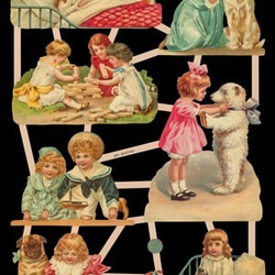 19世紀に生まれた紙細工　Germany　クロモス２枚set　くまと女の子＆花　395/434 2枚目の画像
