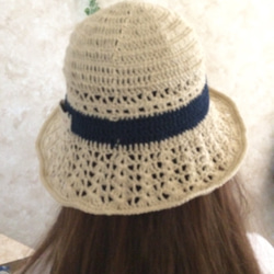 【送料無料】夏清涼感☆麻リネン帽子椰子の木ボタン付き！ 3枚目の画像