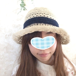 【送料無料】夏清涼感☆麻リネン帽子椰子の木ボタン付き！ 5枚目の画像