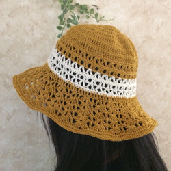 【送料無料】夏リゾート☆トロピカルカラーにホワイト爽やか麻リネン帽子→3色より選択可 3枚目の画像