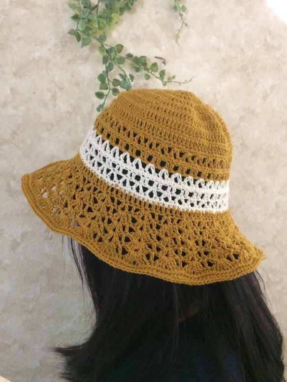 【送料無料】夏リゾート☆トロピカルカラーにホワイト爽やか麻リネン帽子→3色より選択可 3枚目の画像