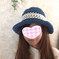 【送料無料】夏リゾート☆トロピカルカラーにホワイト爽やか麻リネン帽子→3色より選択可 5枚目の画像