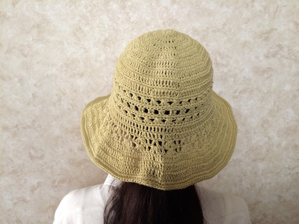 夏清涼感☆麻リネン帽子B椰子新色カモミール(若草色) 5枚目の画像