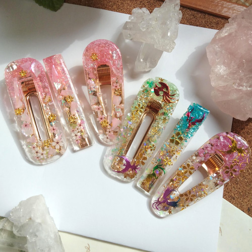 レジンヘアクリップ 3点セット ～瑞兆～ 一点ものです ヘア