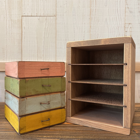 ●4段引き出しボックス●木製　小物入れ　アンティーク風　古材風　木箱　収納 4枚目の画像
