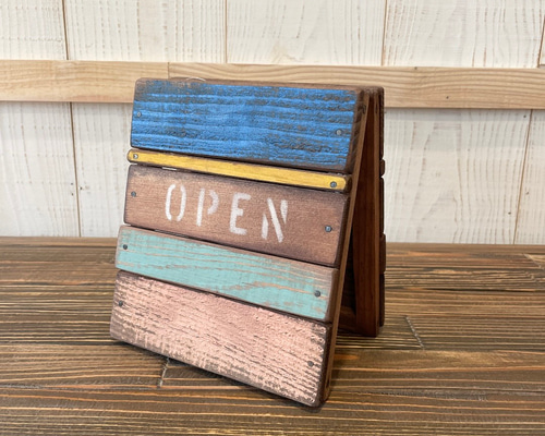 一点物○卓上パタパタ看板 OPEN/CLOSED○2 木製看板 ヴィンテージ