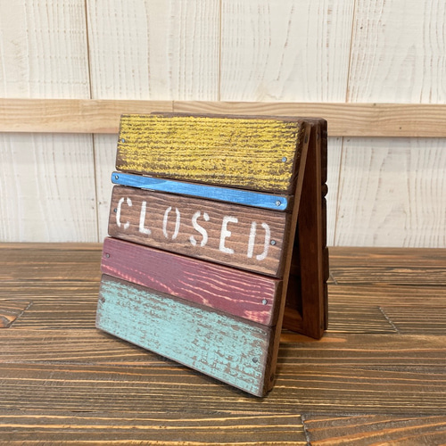 一点物○卓上パタパタ看板 OPEN/CLOSED○2 木製看板 ヴィンテージ