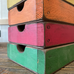 ●アンティーク風　木製小物入れ　4箱セット●3 エイジング加工　古材風　木箱 4枚目の画像