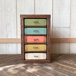 送料無料○5段引き出しボックス○オイル塗装 木製 小物入れ