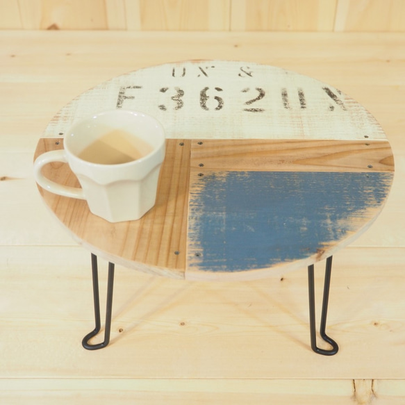 《受注製作》【パズルシリーズ】折りたためる丸テーブルmini ナチュラル 040 1枚目の画像