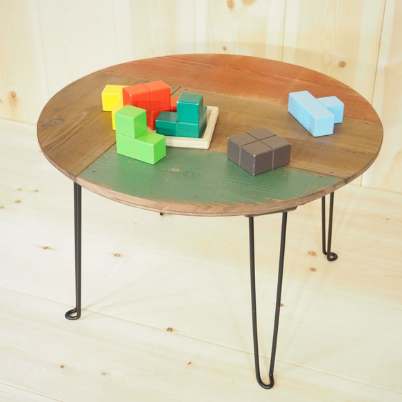 《受注製作》vintageシンプル 50【パズルシリーズ】折りたためる丸テーブル 2 1枚目の画像