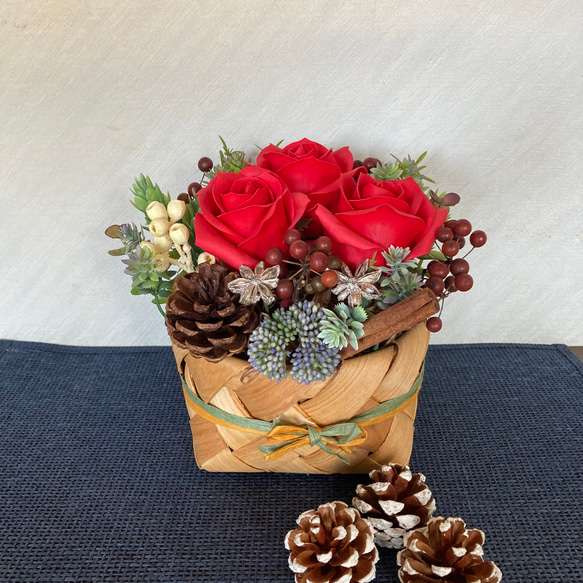 赤バラ カゴアレンジ ✴︎SALE✴︎ アートフラワー natural flower 