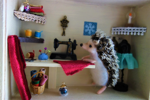 「ハリネズミの仕立て屋さん」　ミニチュアドールハウス　羊毛フェルト　送料無料 3枚目の画像