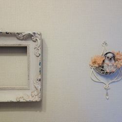 ハリネズミの赤ちゃんと紫陽花の花びらの壁飾り　羊毛フェルト　 5枚目の画像