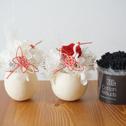 【 新春福袋2021】紅白のプリザーブドフラワーの置物with鶴 7枚目の画像