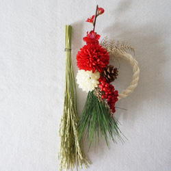【Creema限定】紅白マムと松竹梅のお正月飾り 3枚目の画像