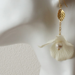 【Creema Limited·春季新款手工製作2019】純棉珍珠白花耳環（耳環） 第5張的照片