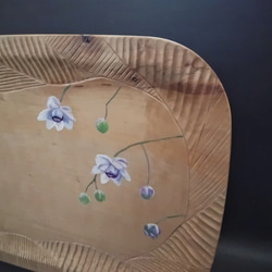 【特別価格】桜材トレー　長方形皿　木彫り　✾レンゲショウマ 1枚目の画像