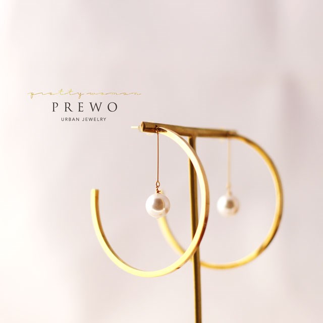 《受注製作》18KGP・2wayフープピアス　-パール-