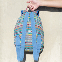 限量一件 天然手織布彩虹繽紛 帆布書包 / 背包 / 後背包 / 肩背包 / 旅行包 - 自然手感繽紛色彩 藍色天空 第5張的照片