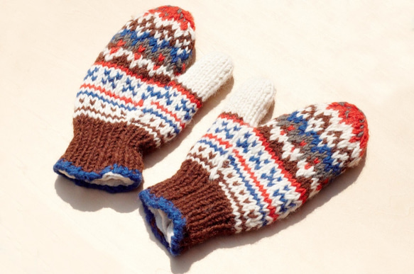 Wool gloves 針織純羊毛保暖手套 / 羊毛手套 / 露趾手套 / 內刷毛手套- 森林風北歐費爾島圖騰nepal 第2張的照片