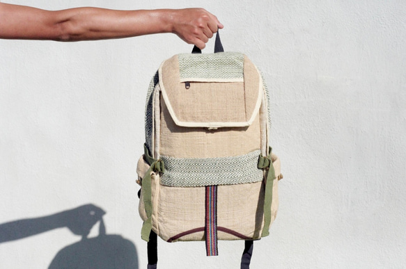 Hemp Bag 限量手工Fairtrade棉麻拼接設計後背包 / 肩背包 / 民族登山包 - 草地綠自然色後背包 第6張的照片
