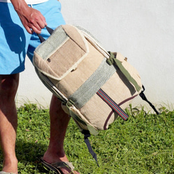 Hemp Bag 限量手工Fairtrade棉麻拼接設計後背包 / 肩背包 / 民族登山包 - 草地綠自然色後背包 第7張的照片