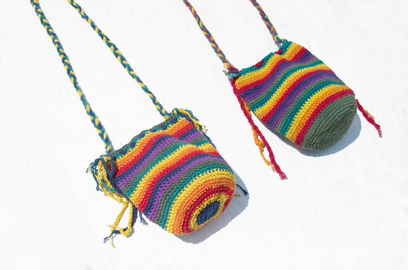 Fairtrade 天然純棉鉤織流蘇斜背包 / 背包 / 側背包 / 肩背包 / 旅行包 - 彩虹色條紋 第2張的照片