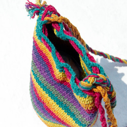 Fairtrade 天然純棉鉤織流蘇斜背包 / 背包 / 側背包 / 肩背包 / 旅行包 - 彩虹色條紋 第7張的照片