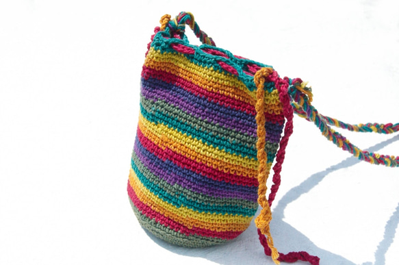 Fairtrade 天然純棉鉤織流蘇斜背包 / 背包 / 側背包 / 肩背包 / 旅行包 - 彩虹色條紋 第8張的照片