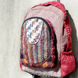 Fairtrade / 手感拼接設計後背包 / 肩背包 - 棉麻+紗麗線 Hemp backpack 第1張的照片