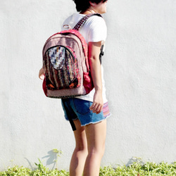 Fairtrade / 手感拼接設計後背包 / 肩背包 - 棉麻+紗麗線 Hemp backpack 第3張的照片
