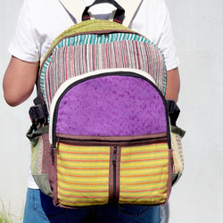 hemp bag限量一件 手工棉麻拼接設計後背包 / 肩背包 / 民族登山包 / 拼布包 - 繽紛對比色幾何民族後背包 第8張的照片