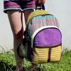 hemp bag限量一件 手工棉麻拼接設計後背包 / 肩背包 / 民族登山包 / 拼布包 - 繽紛對比色幾何民族後背包 第9張的照片