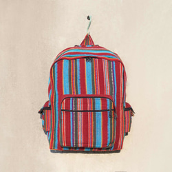 フェアトレードをバックパック後の不織布バッグのハンドル手織りエスニック平方 - ブルーマジック（1のみ）民族バッグ 2枚目の画像