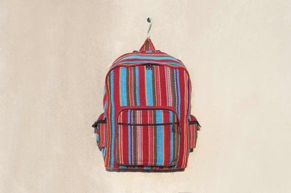フェアトレードをバックパック後の不織布バッグのハンドル手織りエスニック平方 - ブルーマジック（1のみ）民族バッグ 2枚目の画像