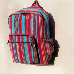 フェアトレードをバックパック後の不織布バッグのハンドル手織りエスニック平方 - ブルーマジック（1のみ）民族バッグ 4枚目の画像