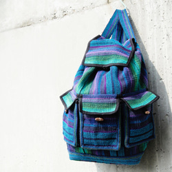 手工編織手感後背包 fairtrade - woven bag 魔幻藍綠 made in nepal 第1張的照片