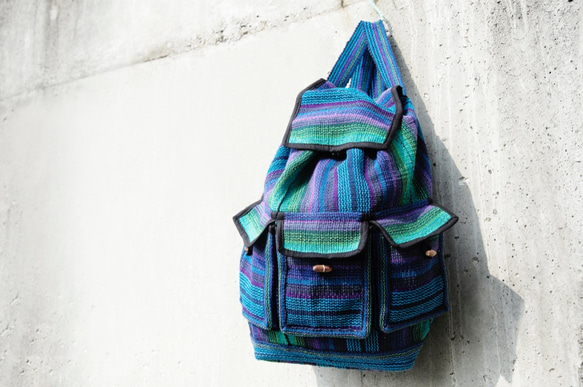 手工編織手感後背包 fairtrade - woven bag 魔幻藍綠 made in nepal 第1張的照片