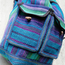 手工編織手感後背包 fairtrade - woven bag 魔幻藍綠 made in nepal 第5張的照片