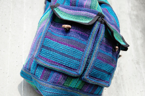 手工編織手感後背包 fairtrade - woven bag 魔幻藍綠 made in nepal 第5張的照片