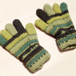 聖誕節禮物 手工限量針織純羊毛保暖手套 / 針織手套 / 全指手套 / wool gloves - 東歐草地綠條紋 第2張的照片