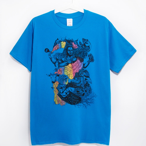 青い幾何学模様 Tシャツとショーツセット メンズフィットコットン