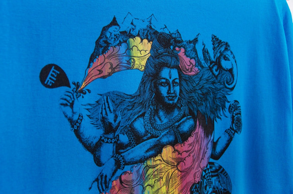 男裝合身純棉插畫Tee / 旅行Tee / 印度風T-shirt / 設計T-shirt - 印度跳舞溼婆神( 藍 ) 第5張的照片