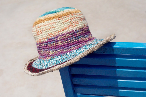 Hemp hat 手工編織棉麻帽/編織帽/漁夫帽/遮陽帽/草帽 - 魔幻藍紫冰淇淋色繽紛條紋 Fairtrade 第1張的照片