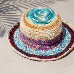 Hemp hat 手工編織棉麻帽/編織帽/漁夫帽/遮陽帽/草帽 - 魔幻藍紫冰淇淋色繽紛條紋 Fairtrade 第6張的照片