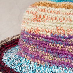 Hemp hat 手工編織棉麻帽/編織帽/漁夫帽/遮陽帽/草帽 - 魔幻藍紫冰淇淋色繽紛條紋 Fairtrade 第7張的照片