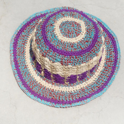 限量一件 手工編織棉麻帽/編織帽/漁夫帽/遮陽帽/草帽/boho style/ethnic hat - 藍紫色迷幻森林風 第5張的照片