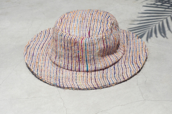 限定ワンピース 手作りサリー糸 綿麻糸織り 帽子 編み帽子 フィッシャーマンハット 麦わら帽子 麦わら編み帽子 ボーホースタイル 9枚目の画像
