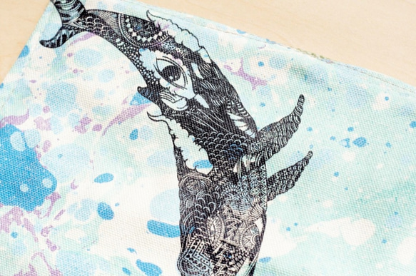 キャンバスペンケースバレンタインデーギフト/ハンドスクロール/春巻きペンシルケース-ペンの水彩画の家（クジラが水に飛び込む）ダブ 8枚目の画像